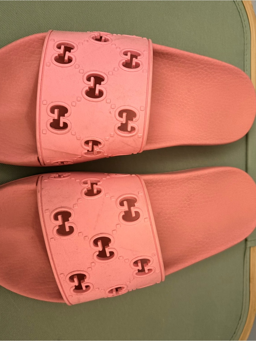 Gucci Pink Rubber GG Cutout Slide Sandals